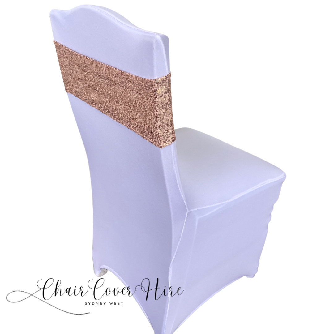 Rose Gold Sequin Lycra Chair Band Hire