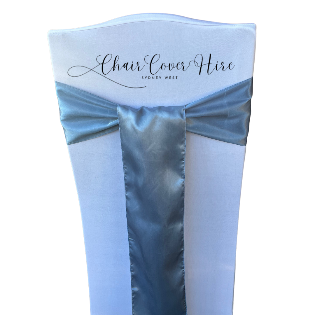 Dusty Blue Satin Chair Sash Hire