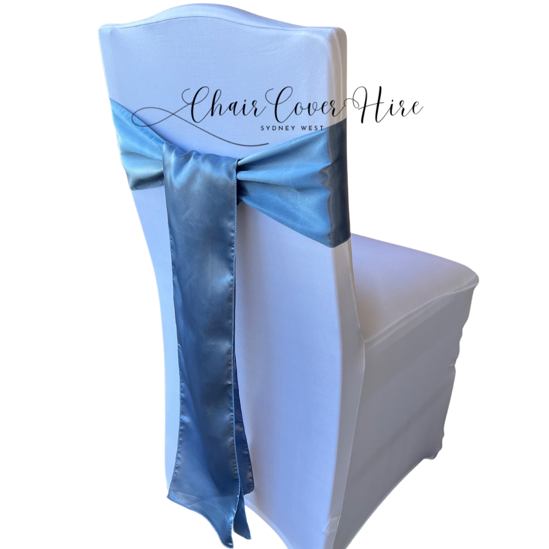 Dusty Blue Satin Chair Sash Hire