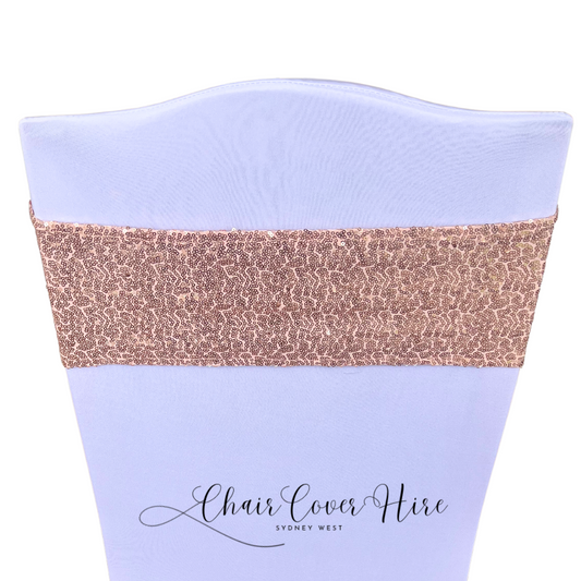 Rose Gold Sequin Lycra Chair Band Hire