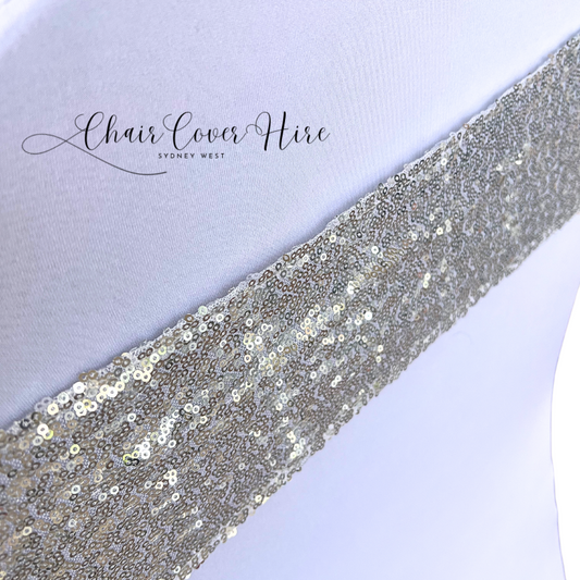 Silver Sequin Lycra Chair Band Hire