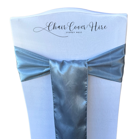 Dusty Blue Satin Chair Sash Hire